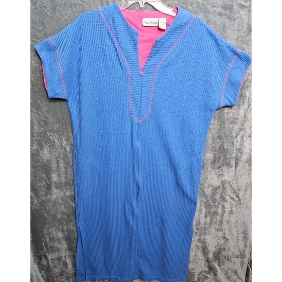 Intimate Essentials Women's Med Blue 1/2 Zip Short Sleeve Long Robe Side Slits - Picture 1 of 11